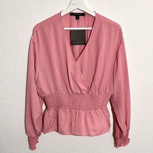 Marc New York V Neck Smocked Cuff Peplum Blouse